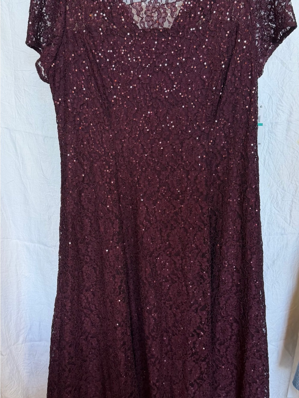 SLNY Deep Plum Lace Sequin A-Line Dress